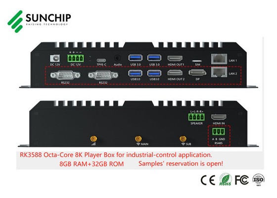 Android 13 Edge Computing Player Box RK3588 Industrial ARM Board 8K Octa Core Dual 1000M RS485 RS232 Media Player